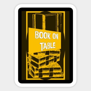 Book of table yellow and black designed totes, phone cases, mugs, masks, hoodies, notebooks, stickers pins, Sticker